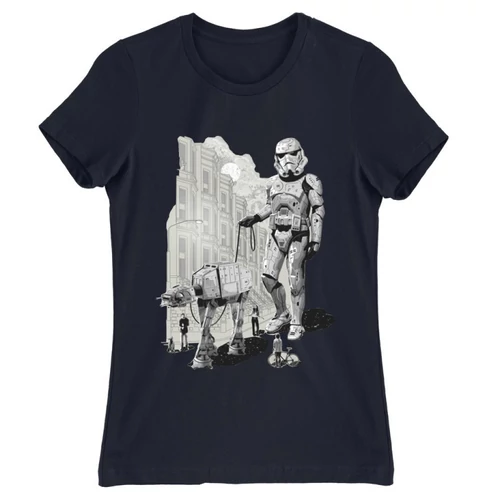 Sötétkék Star Wars női rövid ujjú póló - Rohamosztagos és a lépegető