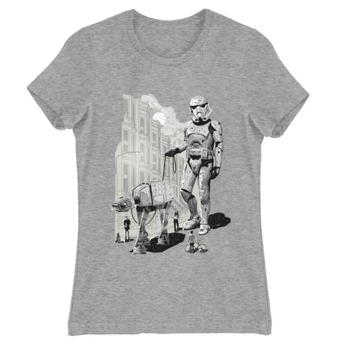 Sportszürke Star Wars női rövid ujjú póló - Rohamosztagos és a lépegető