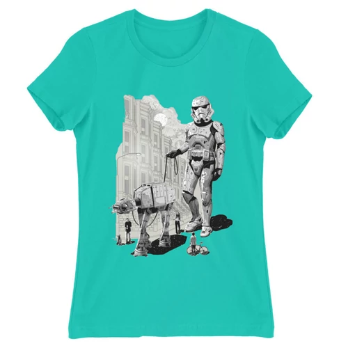 Türkiz Star Wars női rövid ujjú póló - Rohamosztagos és a lépegető