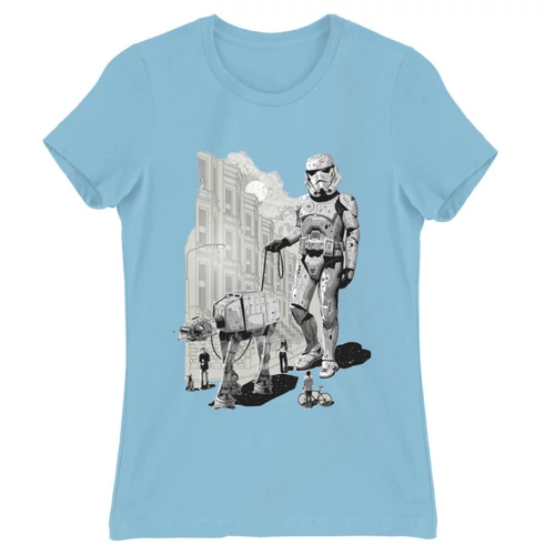 Világoskék Star Wars női rövid ujjú póló - Rohamosztagos és a lépegető