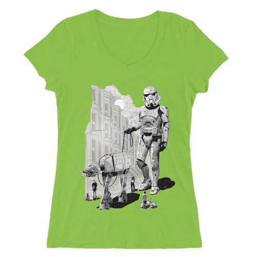 Almazöld Star Wars női V-nyakú póló - Rohamosztagos és a lépegető
