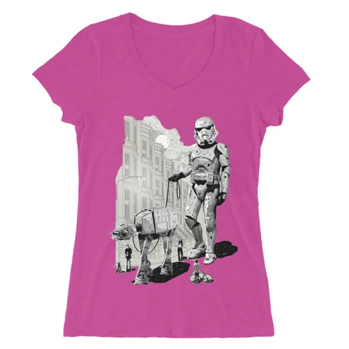 Pink Star Wars női V-nyakú póló - Rohamosztagos és a lépegető