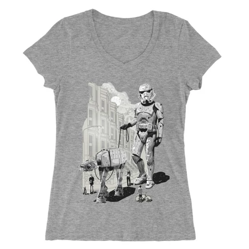 Sportszürke Star Wars női V-nyakú póló - Rohamosztagos és a lépegető