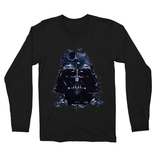 Fekete Star Wars férfi hosszú ujjú póló - Darth Vader és a Halálcsillag