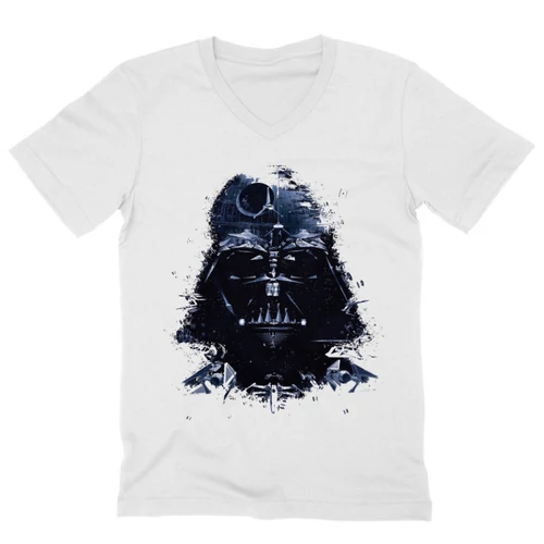 Fehér Star Wars férfi V-nyakú póló - Darth Vader és a Halálcsillag