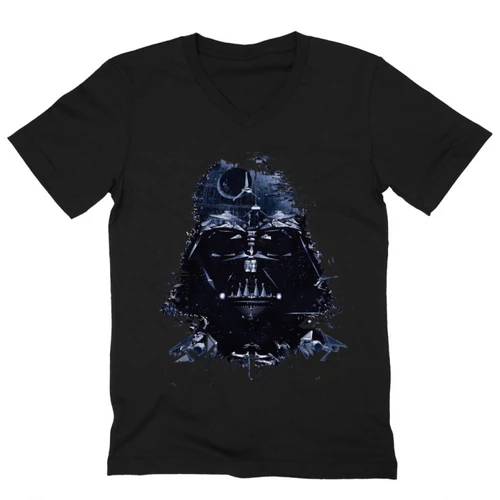 Fekete Star Wars férfi V-nyakú póló - Darth Vader és a Halálcsillag