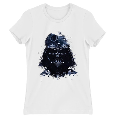 Fehér Star Wars női rövid ujjú póló - Darth Vader és a Halálcsillag