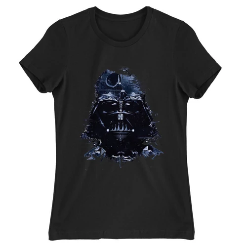 Fekete Star Wars női rövid ujjú póló - Darth Vader és a Halálcsillag