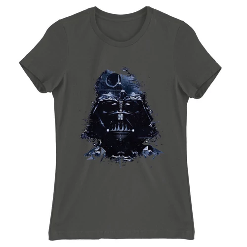 Sötétszürke Star Wars női rövid ujjú póló - Darth Vader és a Halálcsillag
