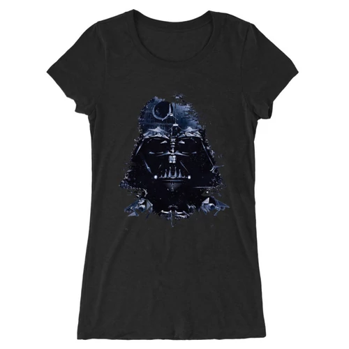 Fekete Star Wars női hosszított póló - Darth Vader és a Halálcsillag