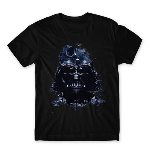 Fekete Star Wars férfi rövid ujjú póló - Darth Vader és a Halálcsillag