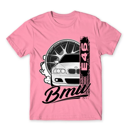 Világos rózsaszín BMW férfi rövid ujjú póló - BMW E46 Badge