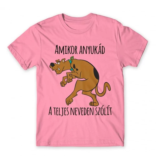 Világos rózsaszín Scooby-Doo férfi rövid ujjú póló - Amikor anyukád a teljes neveden szólít
