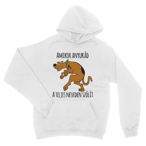 Fehér Scooby-Doo unisex kapucnis pulóver - Amikor anyukád a teljes neveden szólít