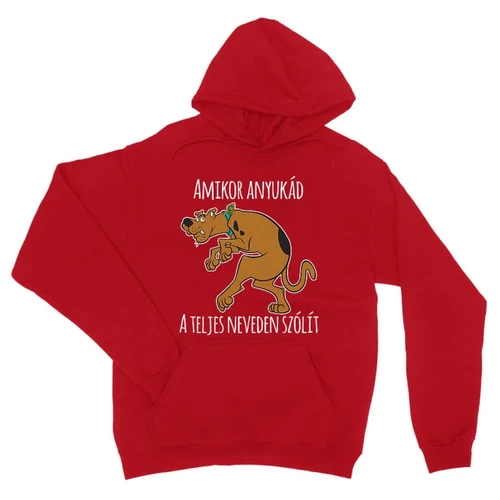 Piros Scooby-Doo unisex kapucnis pulóver - Amikor anyukád a teljes neveden szólít