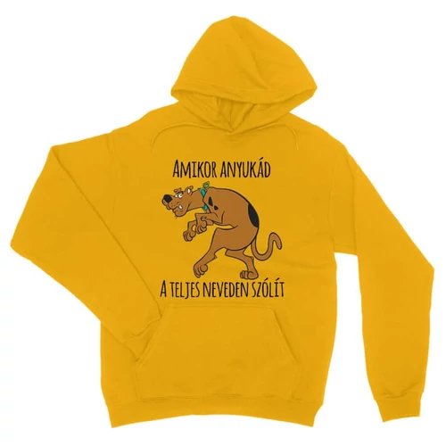 Sárga Scooby-Doo unisex kapucnis pulóver - Amikor anyukád a teljes neveden szólít