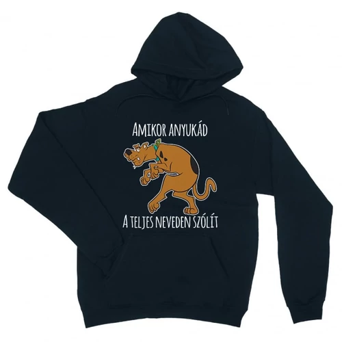 Sötétkék Scooby-Doo unisex kapucnis pulóver - Amikor anyukád a teljes neveden szólít
