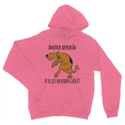 Világos rózsaszín Scooby-Doo unisex kapucnis pulóver - Amikor anyukád a teljes neveden szólít