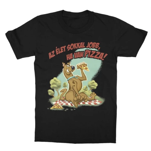 Fekete Scooby-Doo gyerek rövid ujjú póló - Az élet sokkal jobb ha van pizza - Scooby