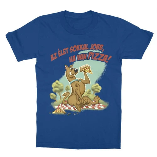 Királykék Scooby-Doo gyerek rövid ujjú póló - Az élet sokkal jobb ha van pizza - Scooby