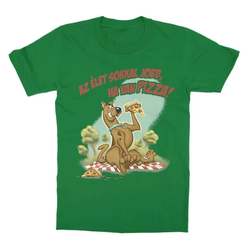 Zöld Scooby-Doo gyerek rövid ujjú póló - Az élet sokkal jobb ha van pizza - Scooby