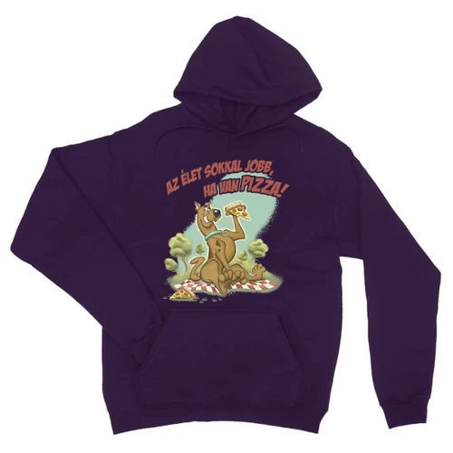 Sötétlila Scooby-Doo unisex kapucnis pulóver - Az élet sokkal jobb ha van pizza - Scooby
