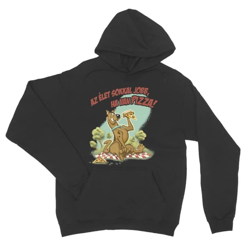 Sötétszükre Scooby-Doo unisex kapucnis pulóver - Az élet sokkal jobb ha van pizza - Scooby