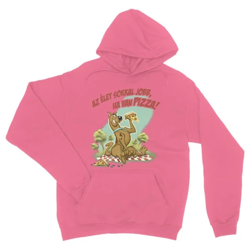 Világos rózsaszín Scooby-Doo unisex kapucnis pulóver - Az élet sokkal jobb ha van pizza - Scooby