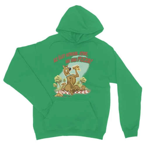 Zöld Scooby-Doo unisex kapucnis pulóver - Az élet sokkal jobb ha van pizza - Scooby