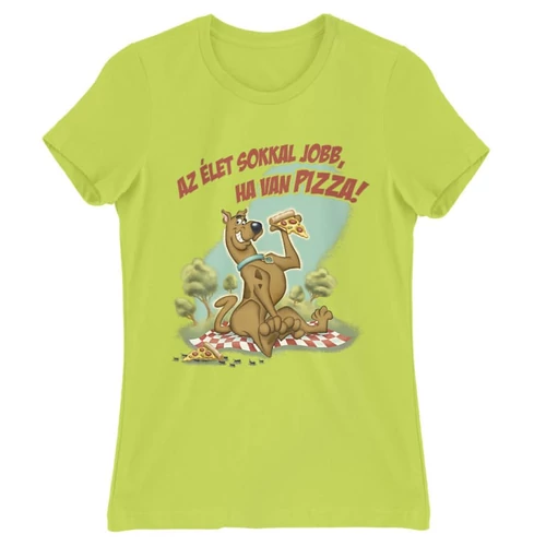Almazöld Scooby-Doo női rövid ujjú póló - Az élet sokkal jobb ha van pizza - Scooby