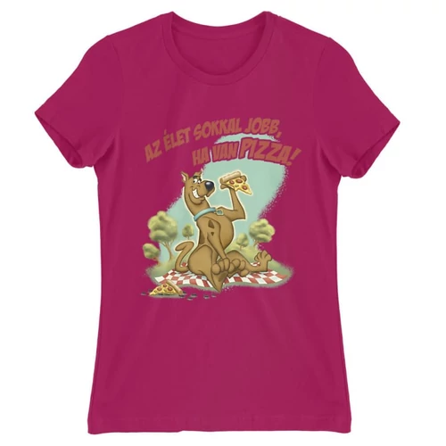 Pink Scooby-Doo női rövid ujjú póló - Az élet sokkal jobb ha van pizza - Scooby