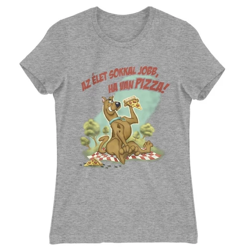 Sportszürke Scooby-Doo női rövid ujjú póló - Az élet sokkal jobb ha van pizza - Scooby