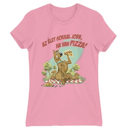 Világos rózsaszín Scooby-Doo női rövid ujjú póló - Az élet sokkal jobb ha van pizza - Scooby