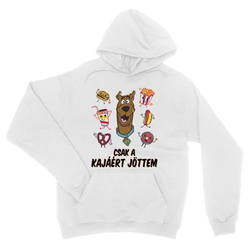 Fehér Scooby-Doo unisex kapucnis pulóver - Csak a kajáért jöttem