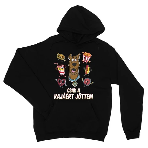 Fekete Scooby-Doo unisex kapucnis pulóver - Csak a kajáért jöttem