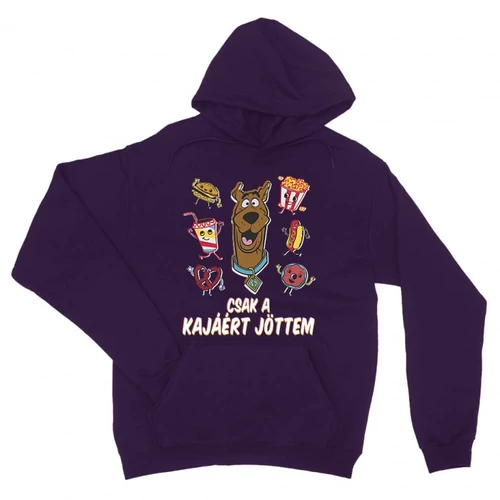 Sötétlila Scooby-Doo unisex kapucnis pulóver - Csak a kajáért jöttem