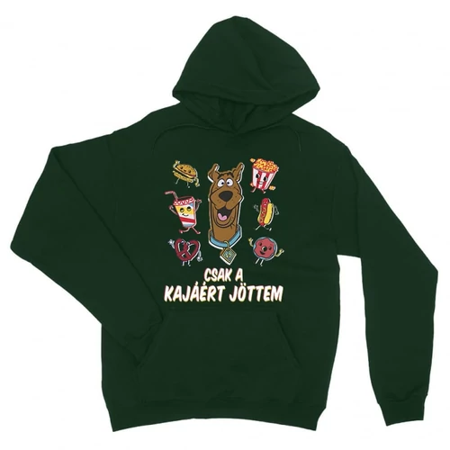 Sötétzöld Scooby-Doo unisex kapucnis pulóver - Csak a kajáért jöttem