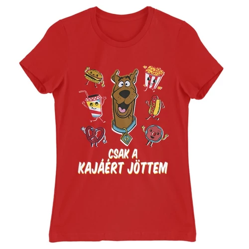 Piros Scooby-Doo női rövid ujjú póló - Csak a kajáért jöttem