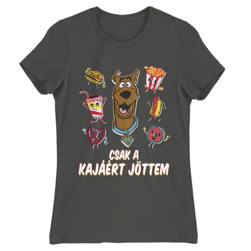 Sötétszürke Scooby-Doo női rövid ujjú póló - Csak a kajáért jöttem