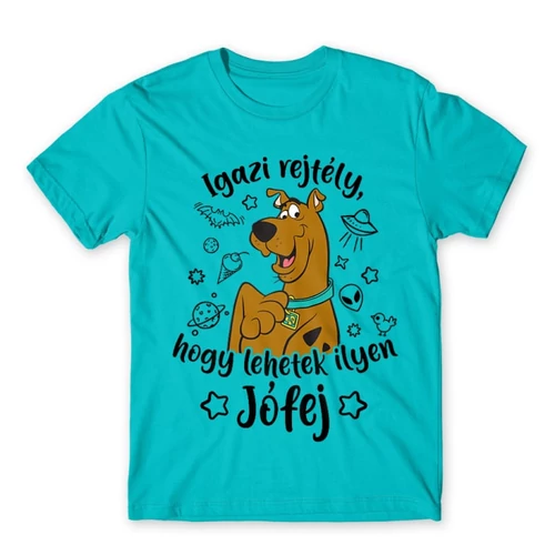 Atollkék Scooby-Doo férfi rövid ujjú póló - Igazi rejtély, hogy lehetek ilyen jófej