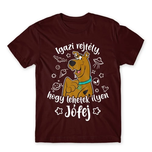 Bordó Scooby-Doo férfi rövid ujjú póló - Igazi rejtély, hogy lehetek ilyen jófej