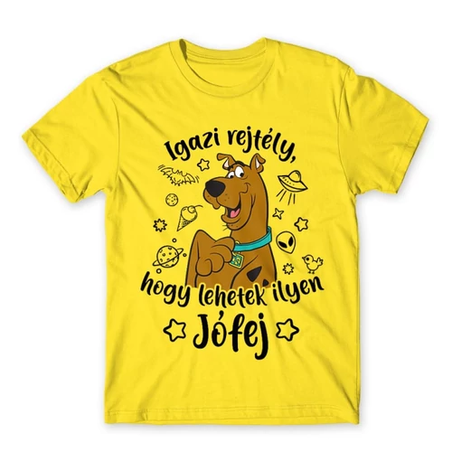 Citromsárga Scooby-Doo férfi rövid ujjú póló - Igazi rejtély, hogy lehetek ilyen jófej