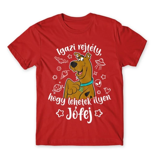 Piros Scooby-Doo férfi rövid ujjú póló - Igazi rejtély, hogy lehetek ilyen jófej