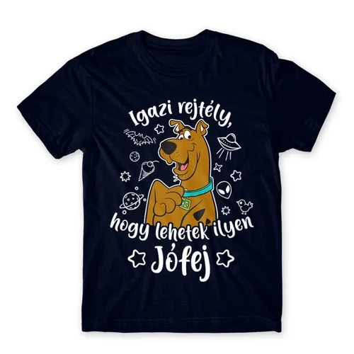 Sötétkék Scooby-Doo férfi rövid ujjú póló - Igazi rejtély, hogy lehetek ilyen jófej
