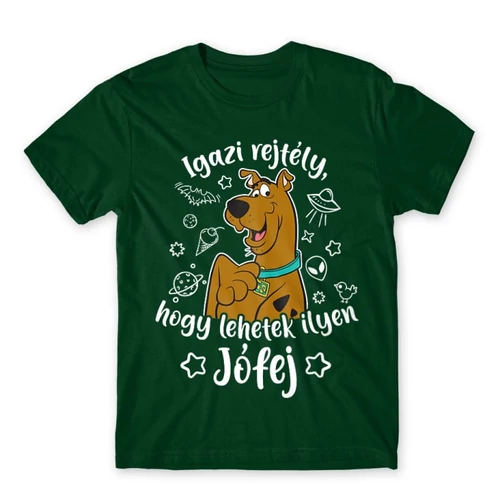 Sötétzöld Scooby-Doo férfi rövid ujjú póló - Igazi rejtély, hogy lehetek ilyen jófej