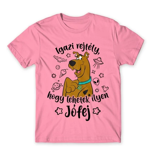 Világos rózsaszín Scooby-Doo férfi rövid ujjú póló - Igazi rejtély, hogy lehetek ilyen jófej
