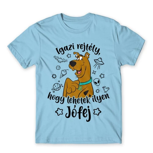 Világoskék Scooby-Doo férfi rövid ujjú póló - Igazi rejtély, hogy lehetek ilyen jófej