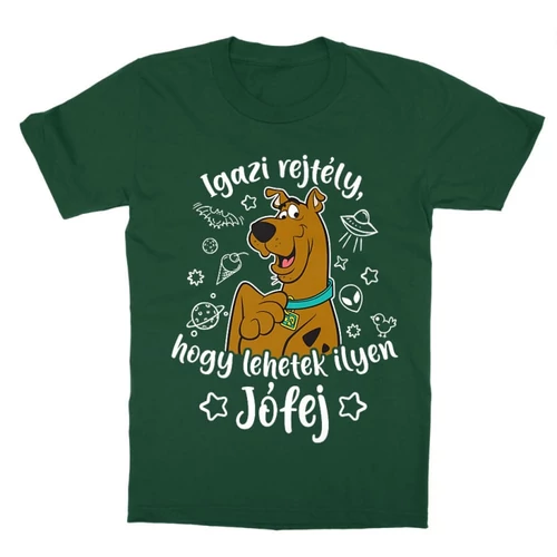 Sötétzöld Scooby-Doo gyerek rövid ujjú póló - Igazi rejtély, hogy lehetek ilyen jófej