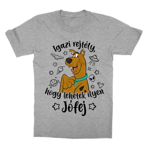 Sportszürke Scooby-Doo gyerek rövid ujjú póló - Igazi rejtély, hogy lehetek ilyen jófej