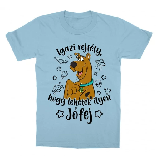 Világoskék Scooby-Doo gyerek rövid ujjú póló - Igazi rejtély, hogy lehetek ilyen jófej
